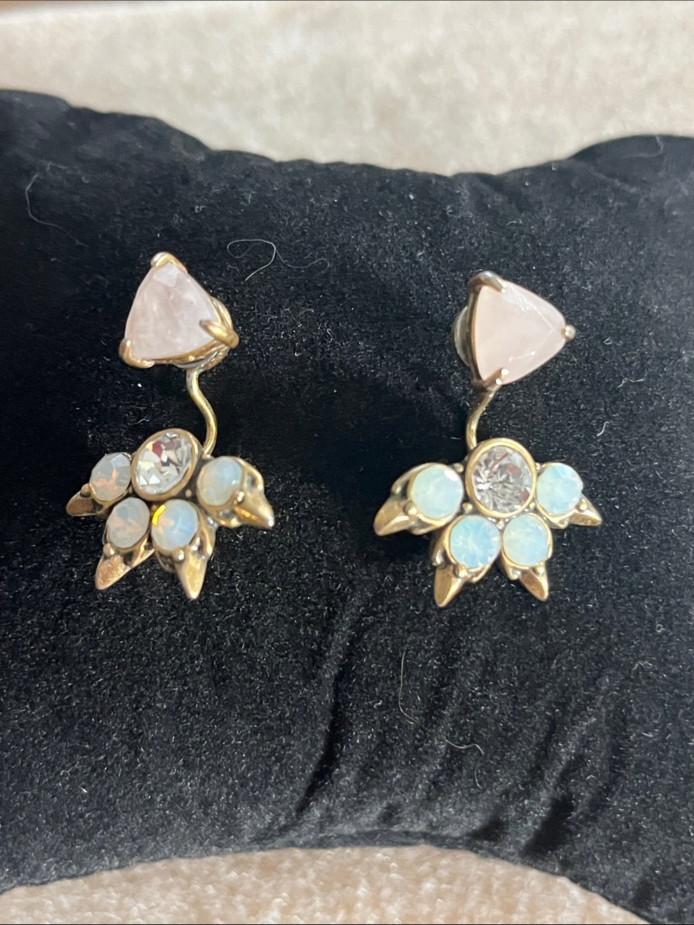 Stella & Dot Gold-Tone Opal & Pink Stone Drop Earrings